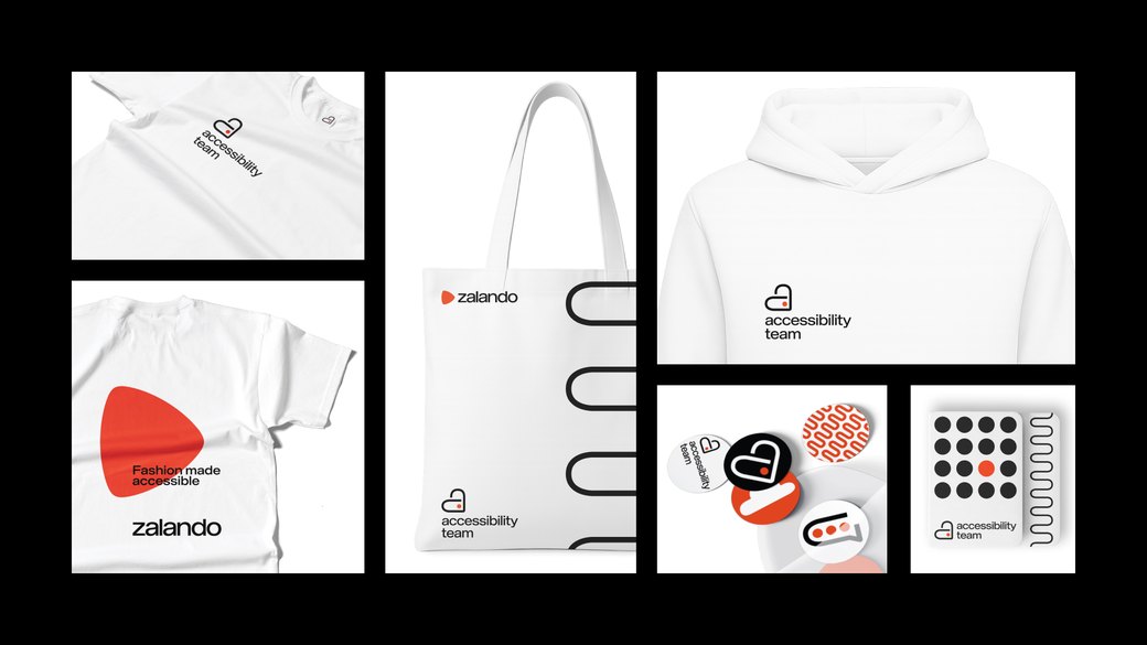 Brand in action — tee, tote, hoodie, badges and notebook