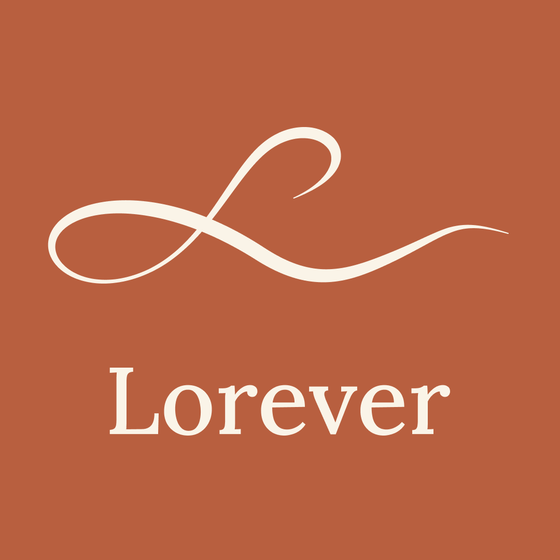 Lorever logotype — a calligraphic single-line mark above the serif wordmark